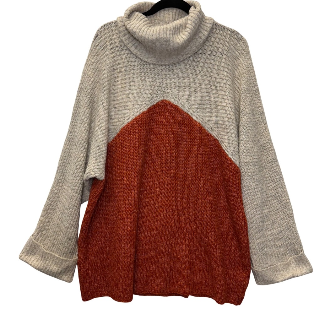 NWT Keren Hart Orange Color‎ Block Knit Sweater Women's Large Oversized